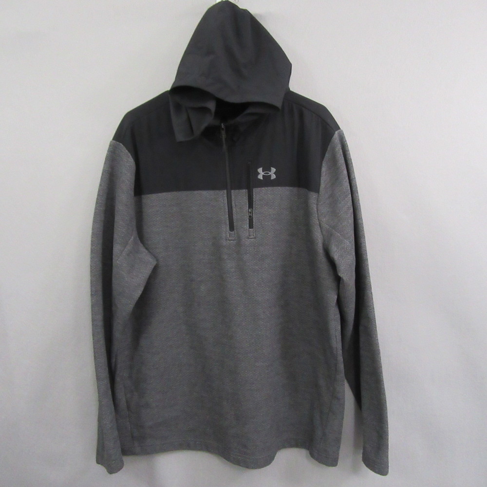 Under Armour Mens Loose Jacket 2XL Black Gray 1/4 Zip Pullover Pocket